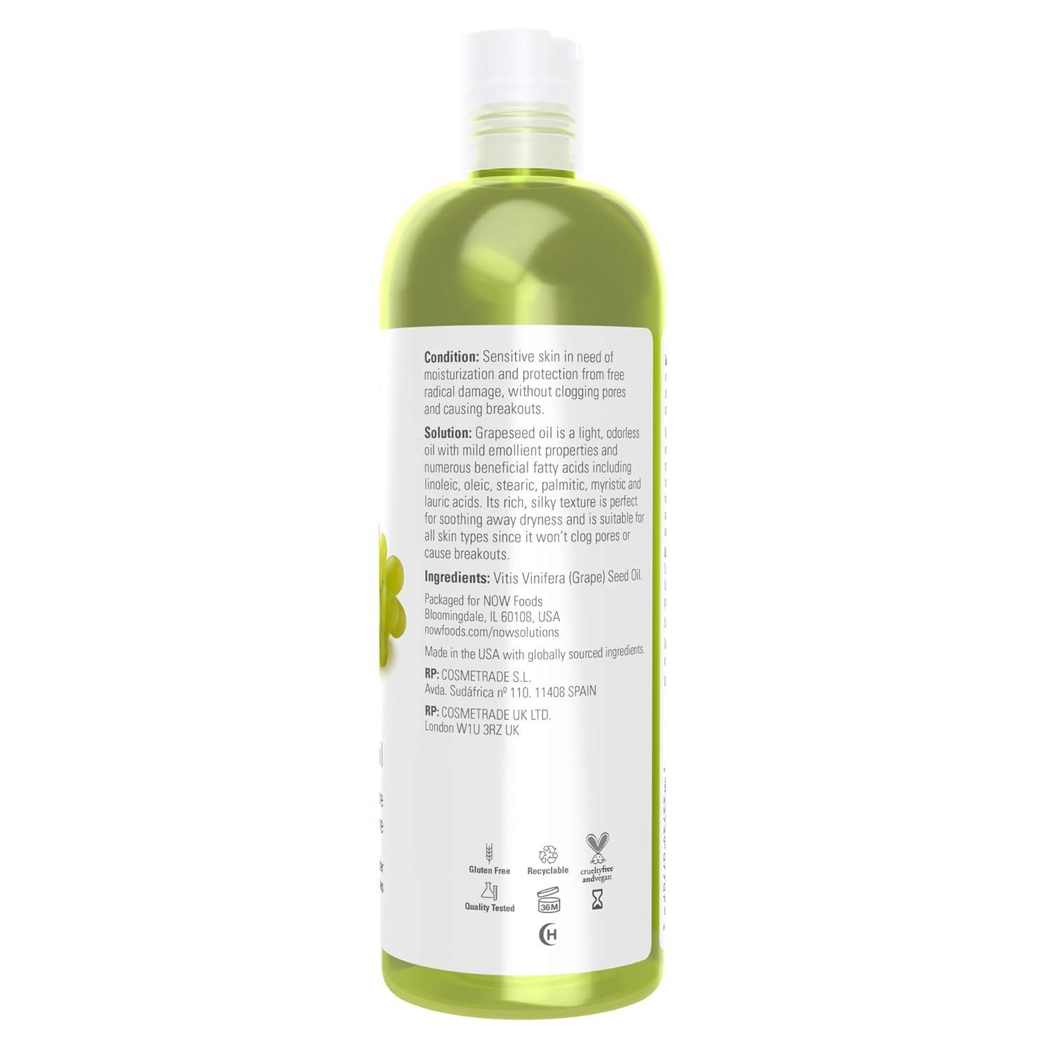 NOW Solutions, Grapeseed Oil, Skin Care for Sensitive Skin, Light Silky Moisturizer for All Skin Types, 16-Ounce - 24hrsmart